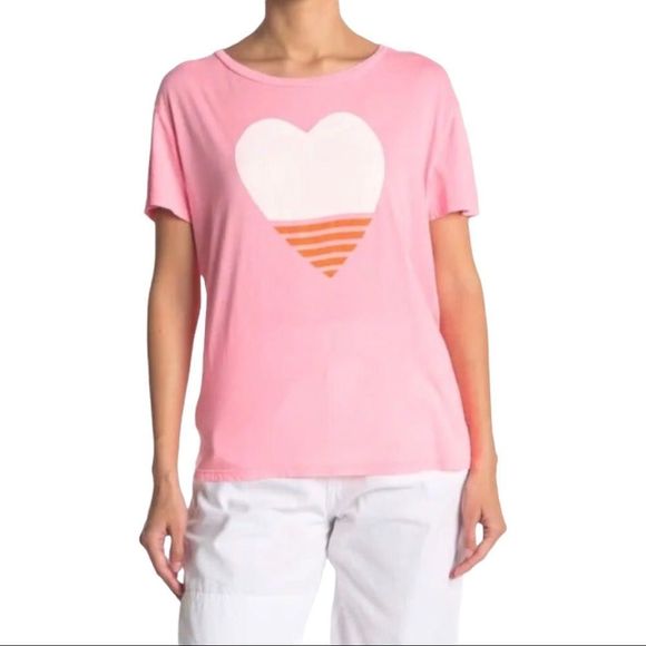 SUNDRY Pink Cotton t-shirt Modal with Heart - Picture 1 of 4